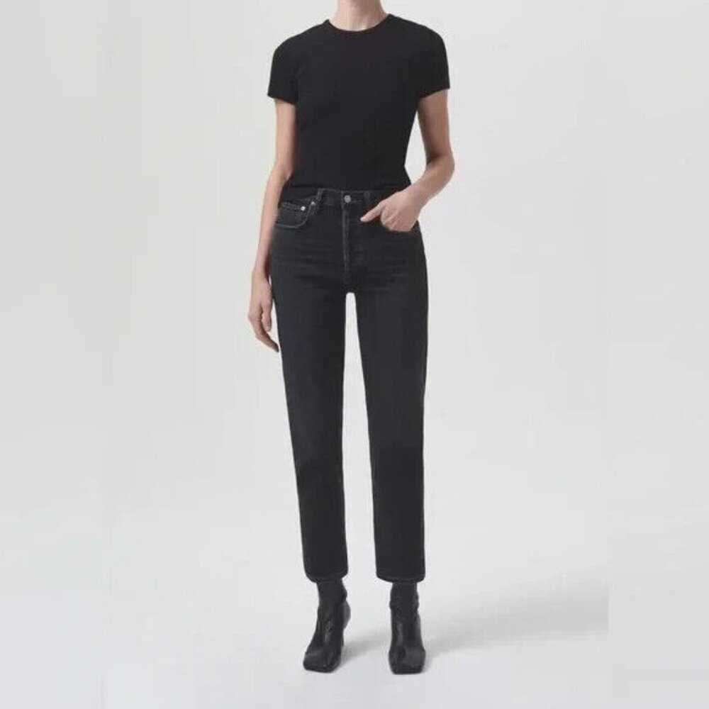 AGOLDE Riley High Rise Straight Crop Jeans in Panoramic Black Wash Size 27